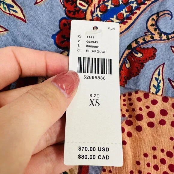 Anthropologie Womens Sonrisa Mixed Print Paisley Boho Tassel Top Blouse Size XS - Picture 8 of 10